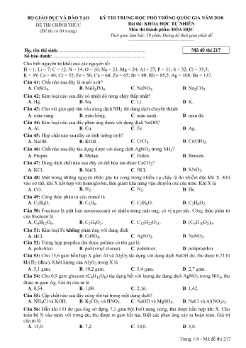Đề thi THPT quốc gia năm 2018 môn Hóa học - Mã đề 217 (Kèm đáp án)