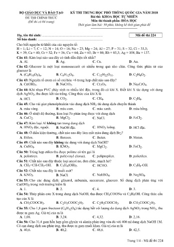 Đề thi THPT quốc gia năm 2018 môn Hóa học - Mã đề 224 (Kèm đáp án)