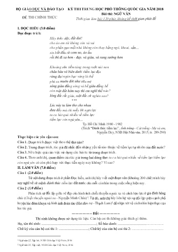 Đề thi THPT quốc gia năm 2018 môn Ngữ văn (Kèm đáp án)