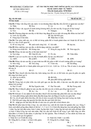 Đề thi THPT quốc gia năm 2018 môn Sinh học - Mã đề 201 (Kèm đáp án)
