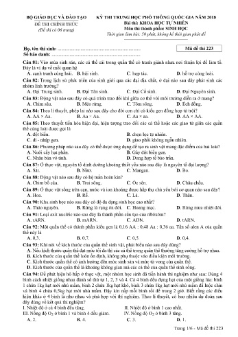 Đề thi THPT quốc gia năm 2018 môn Sinh học - Mã đề 223 (Kèm đáp án)