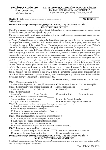 Đề thi THPT quốc gia năm 2018 môn Tiếng Pháp - Mã đề 912 (Kèm đáp án)