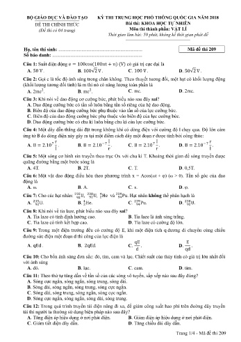 Đề thi THPT quốc gia năm 2018 môn Vật lí - Mã đề 209 (Kèm đáp án)