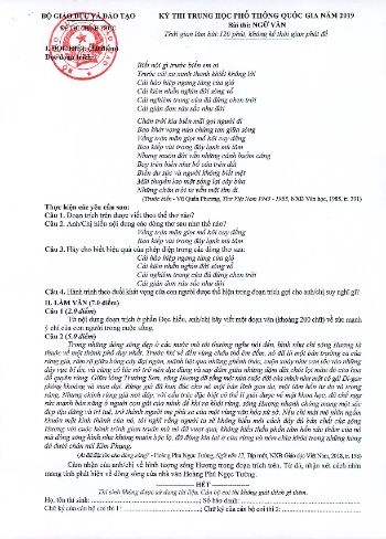 Đề thi THPT quốc gia năm 2019 môn Ngữ văn (Có đáp án)