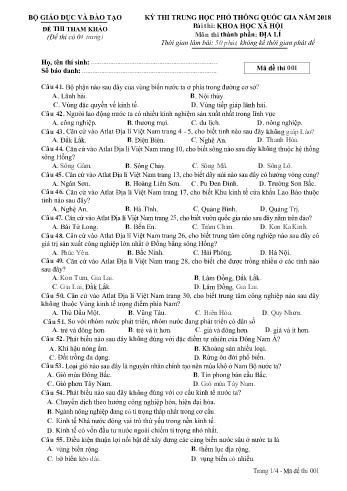 Đề thi thử nghiệm môn Địa lí - Kỳ thi THPT quốc gia năm 2018 (Mã đề 001)