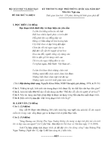 Đề thi thử nghiệm môn Ngữ văn - Kỳ thi THPT quốc gia năm 2017 (Mã đề 01)