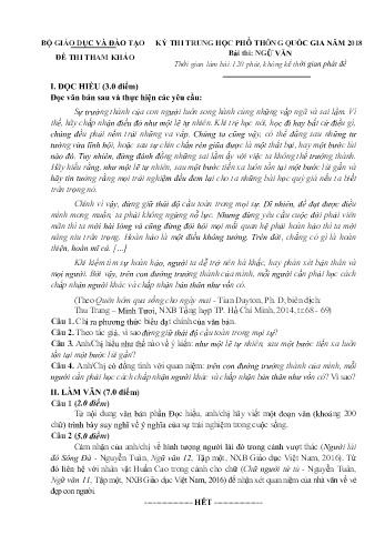 Đề thi thử nghiệm môn Ngữ văn - Kỳ thi THPT quốc gia năm 2018 (Mã đề 001)