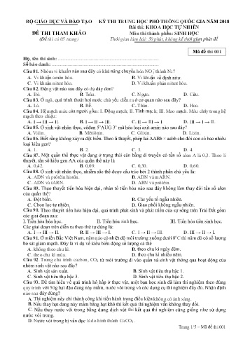 Đề thi thử nghiệm môn Sinh học - Kỳ thi THPT quốc gia năm 2018 (Mã đề 001)