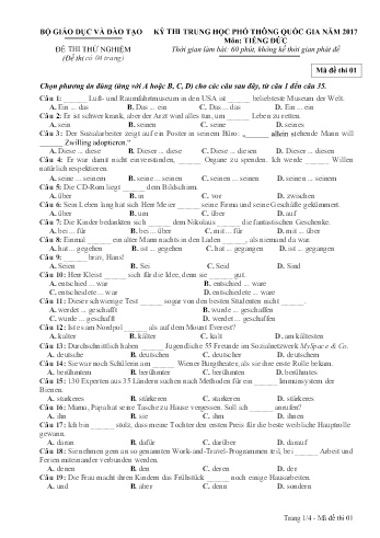 Đề thi thử nghiệm môn Tiếng Đức - Kỳ thi THPT quốc gia năm 2017 (Mã đề 01)
