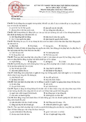 Đề thi tốt nghiệp Trung học phổ thông năm 2021 môn Giáo dục công dân