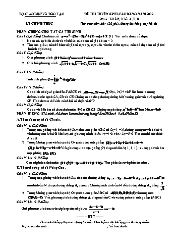 Đề thi tuyển sinh cao đẳng năm 2009 môn Toán Khối A, B, D (Kèm đáp án)