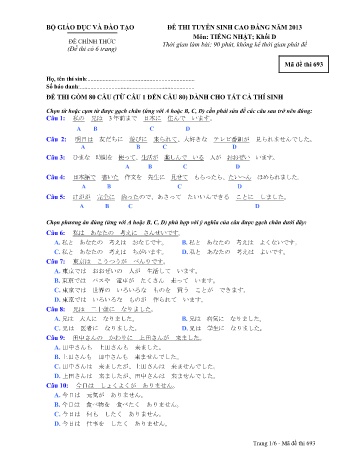 Đề thi tuyển sinh cao đẳng năm 2013 môn Tiếng Nhật Khối D - Mã đề 693 (Kèm đáp án)