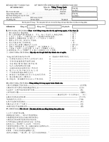 Đề thi tuyển sinh đại học, cao đẳng năm 2002 môn Tiếng Trung (Kèm đáp án)