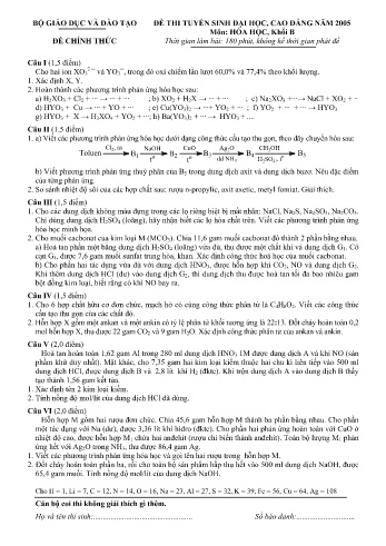 Đề thi tuyển sinh đại học, cao đẳng năm 2005 môn Hóa học Khối B (Kèm đáp án)
