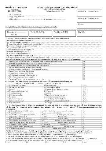 Đề thi tuyển sinh đại học, cao đẳng năm 2005 môn Tiếng Pháp Khối D (Kèm đáp án)
