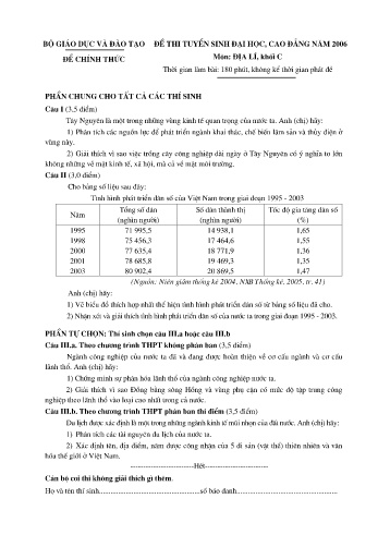 Đề thi tuyển sinh đại học, cao đẳng năm 2006 môn Địa lí Khối C (Kèm đáp án)