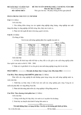 Đề thi tuyển sinh đại học, cao đẳng năm 2008 môn Địa lí Khối C (Kèm đáp án)