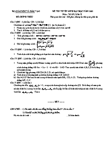 Đề thi tuyển sinh đại học năm 2002 môn Toán Khối B (Kèm đáp án) Đề thi tuyển sinh đại học năm 2002 môn Toán Khối B (Kèm đáp án)