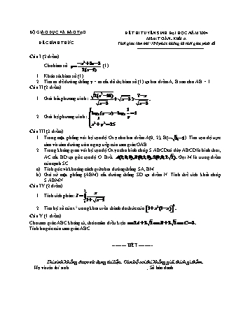 Đề thi tuyển sinh đại học năm 2004 môn Toán Khối A (Kèm đáp án)