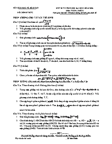 Đề thi tuyển sinh đại học năm 2006 môn Toán Khối B (Kèm đáp án)