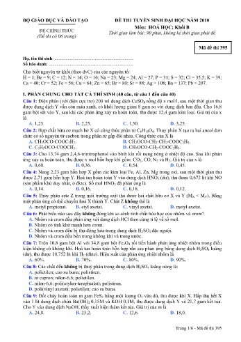 Đề thi tuyển sinh đại học năm 2010 Hóa học Khối B - Mã đề 395 (Kèm đáp án) Đề thi tuyển sinh đại học năm 2010 Hóa học Khối B - Mã đề 395 (Kèm đáp án)