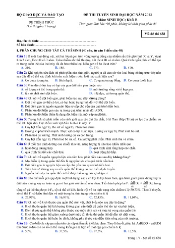 Đề thi tuyển sinh đại học năm 2013 môn Sinh học Khối B - Mã đề 638 (Kèm đáp án)