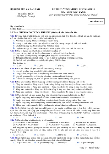 Đề thi tuyển sinh đại học năm 2013 môn Sinh học Khối B - Mã đề 527 (Kèm đáp án)