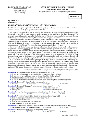 Đề thi tuyển sinh đại học năm 2013 môn Tiếng Anh Khối A1 - Mã đề 693 (Kèm đáp án) Đề thi tuyển sinh đại học năm 2013 môn Tiếng Anh Khối A1 - Mã đề 693 (Kèm đáp án)