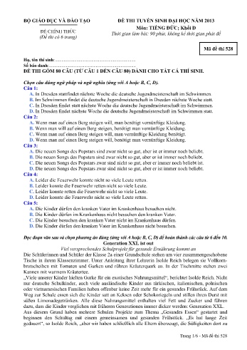 Đề thi tuyển sinh đại học năm 2013 môn Tiếng Đức Khối D - Mã đề 528 (Kèm đáp án) Đề thi tuyển sinh đại học năm 2013 môn Tiếng Đức Khối D - Mã đề 528 (Kèm đáp án)