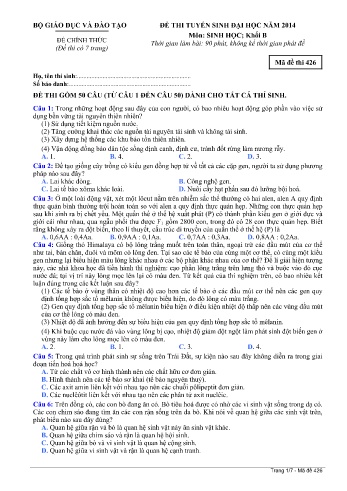 Đề thi tuyển sinh đại học năm 2014 môn Sinh học Khối B - Mã đề 426 (Kèm đáp án)