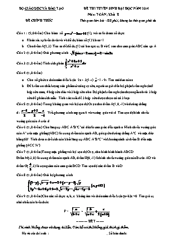 Đề thi tuyển sinh đại học năm 2014 môn Toán Khối B (Kèm đáp án)