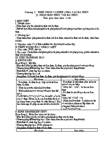 Giáo án Đại số Lớp 8 theo CV 5512 - Chương I: Phép nhân và phép chia các đa thức