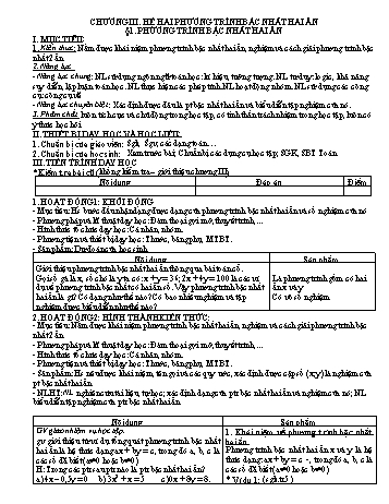 Giáo án Đại số Lớp 9 theo CV 5512 - Chương III: Hệ hai phương trình bậc nhất hai ẩn