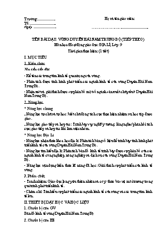 Giáo án Địa lí Lớp 9 theo CV 5512 - Bài 26: Vùng duyên hải Nam Trung Bộ (Tiếp theo)