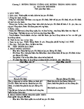 Giáo án Hình học Lớp 7 theo CV 5512 - Chương I: Đường thẳng vuông góc. Đường thẳng song song