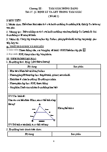 Giáo án Hình học Lớp 8 theo CV 5512 - Chương III: Tam giác đồng dạng