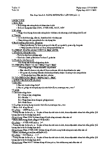 Giáo án môn Tin học Lớp 7 - Tiết 22+23, Bài 4: Sử dụng các hàm để tính toán (Tiết 1+2) - Năm học 2019-2020