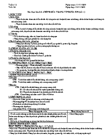 Giáo án môn Tin học Lớp 7 - Tiết 25+26, Bài thực hành 5: Chỉnh sửa trang tính của em (Tiết 1+2) - Năm học 2019-2020