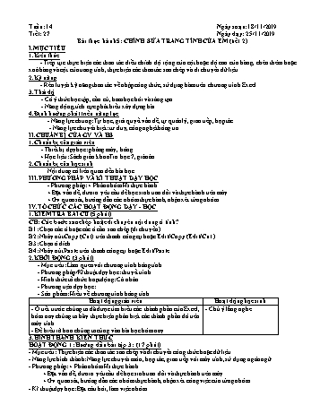 Giáo án môn Tin học Lớp 7 - Tiết 27, Bài thực hành 5: Chỉnh sửa trang tính của em (Tiết 2) - Năm học 2019-2020