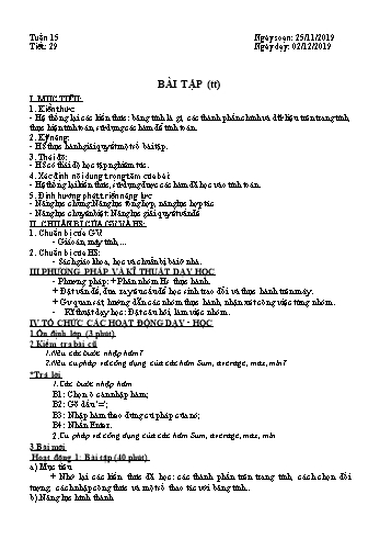 Giáo án môn Tin học Lớp 7 - Tiết 29: Bài tập (Tiếp theo) - Năm học 2019-2020