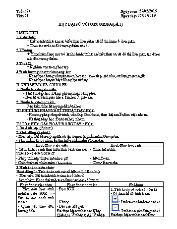 Giáo án môn Tin học Lớp 7 - Tiết 51: Học đại số với Geogebra (Tiết 1) - Năm học 2019-2020