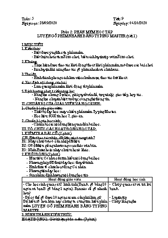 Giáo án môn Tin học Lớp 7 - Tiết 9+10: Luyện gõ phím nhanh bằng Typing master (Tiết 1+2) - Năm học 2020-2021