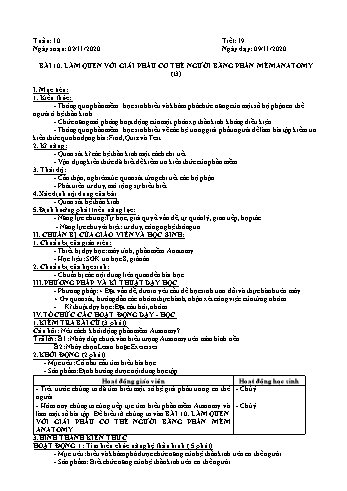 Giáo án môn Tin học Lớp 8 - Tiết 19+20, Bài 10: Làm quen với giải phẩu cơ thể người bằng phần mềm anatomy (Tiết 3+4) - Năm học 2020-2021