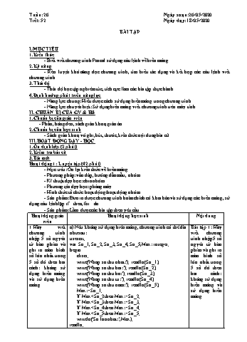 Giáo án môn Tin học Lớp 8 - Tiết 52: Bài tập - Năm học 2019-2020