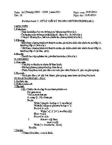 Giáo án môn Tin học Lớp 8 - Tiết 58, Bài thực hành 7: Xử lý dãy số trong chương trình (Tiết 1)