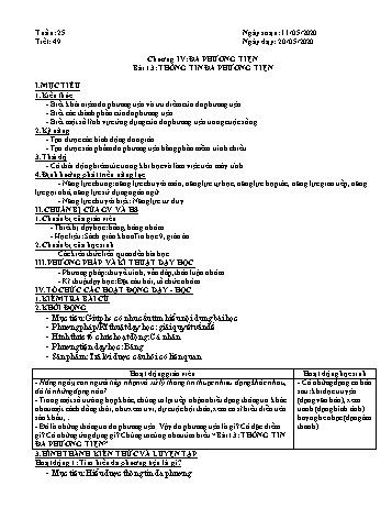 Giáo án môn Tin học Lớp 9 - Chương IV: Đa phương tiện - Tiết 49, Bài 13: Thông tin đa phương tiện - Năm học 2019-2020