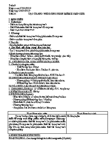 Giáo án môn Tin học Lớp 9 - Tiết 16: Tạo trang web bằng phần mềm Kompozer - Năm học 2019-2020