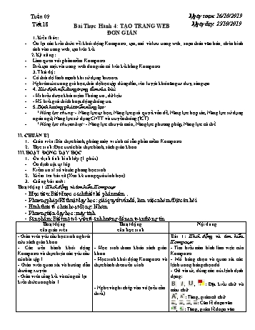 Giáo án môn Tin học Lớp 9 - Tiết 18, Bài thực hành 4: Tạo trang web đơn giản - Năm học 2019-2020