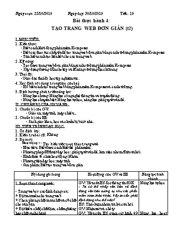 Giáo án môn Tin học Lớp 9 - Tiết 19, Bài thực hành 4: Tạo trang web đơn giản (T2) - Năm học 2019-2020