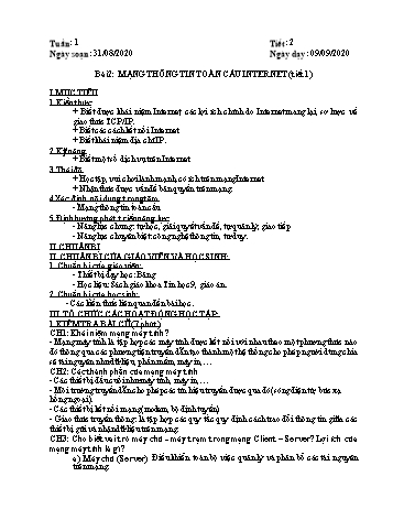 Giáo án môn Tin học Lớp 9 - Tiết 2, Bài 2: Mạng thông tin toàn cầu Internet (Tiết 1) - Năm học 2020-2021
